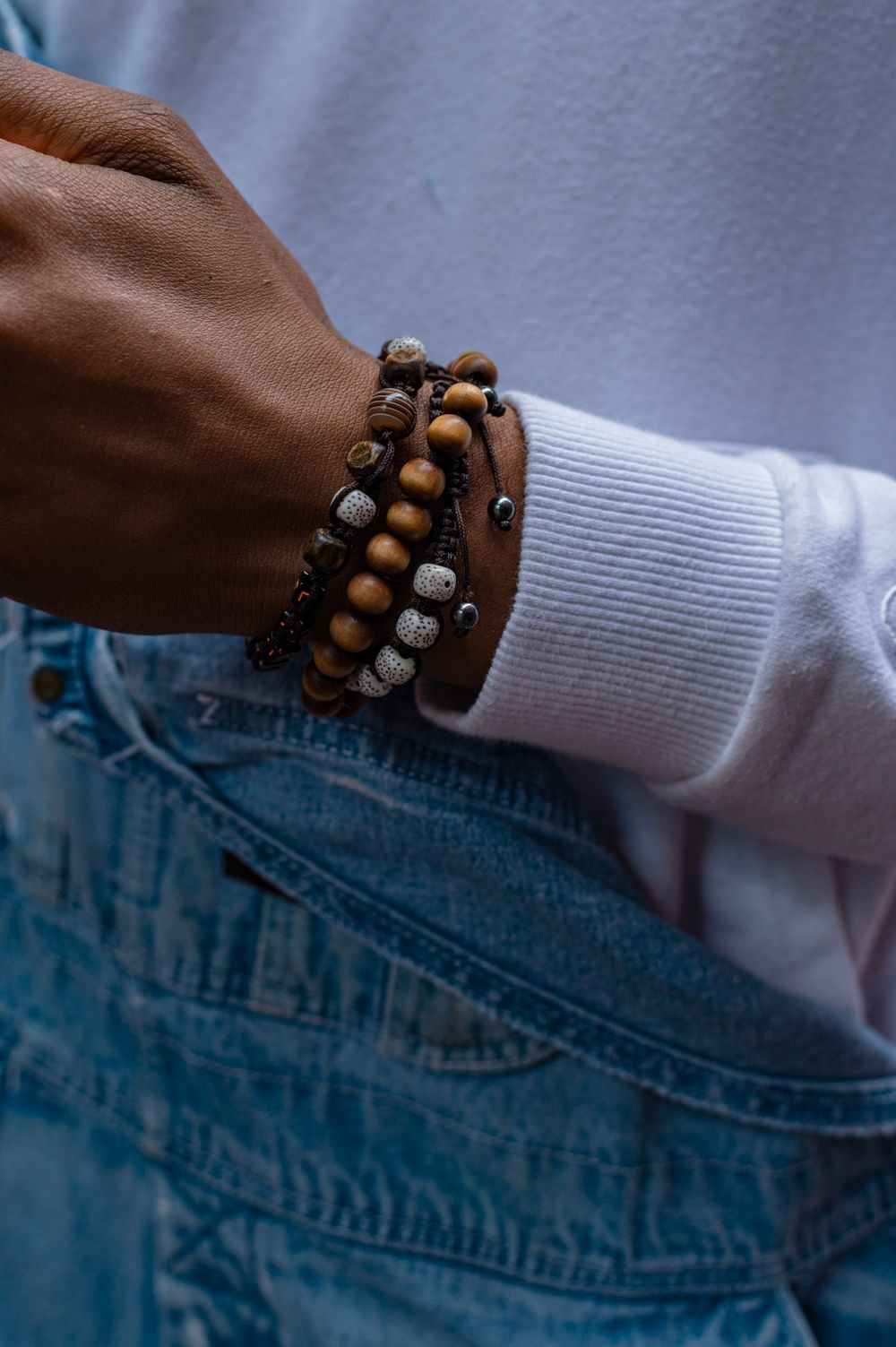 Bracelet Sable, Bois et jaspe, macramé